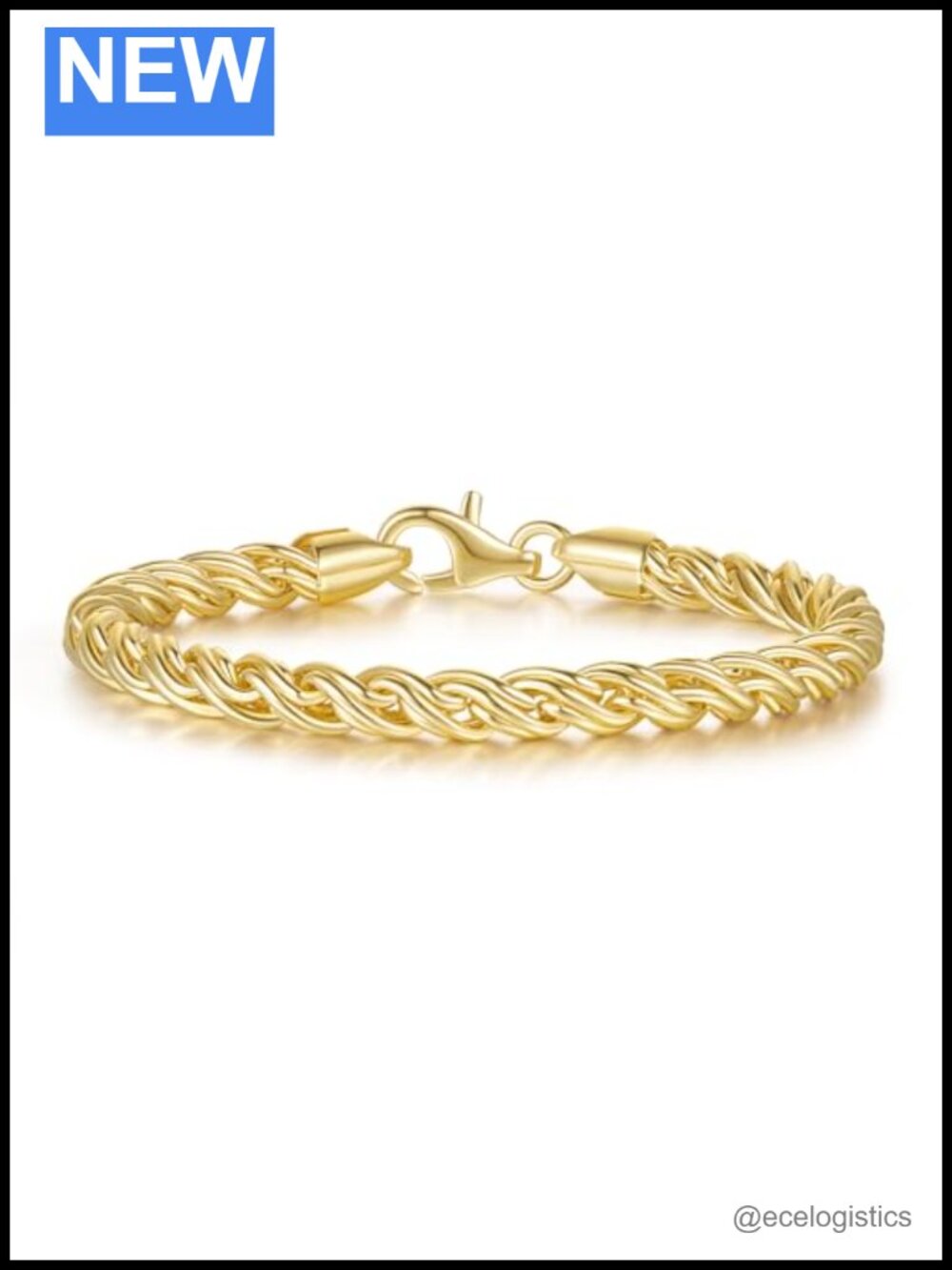 14K Gold Plated Braided Chain Bracelet Lobster Clasp 8.5 Inch
